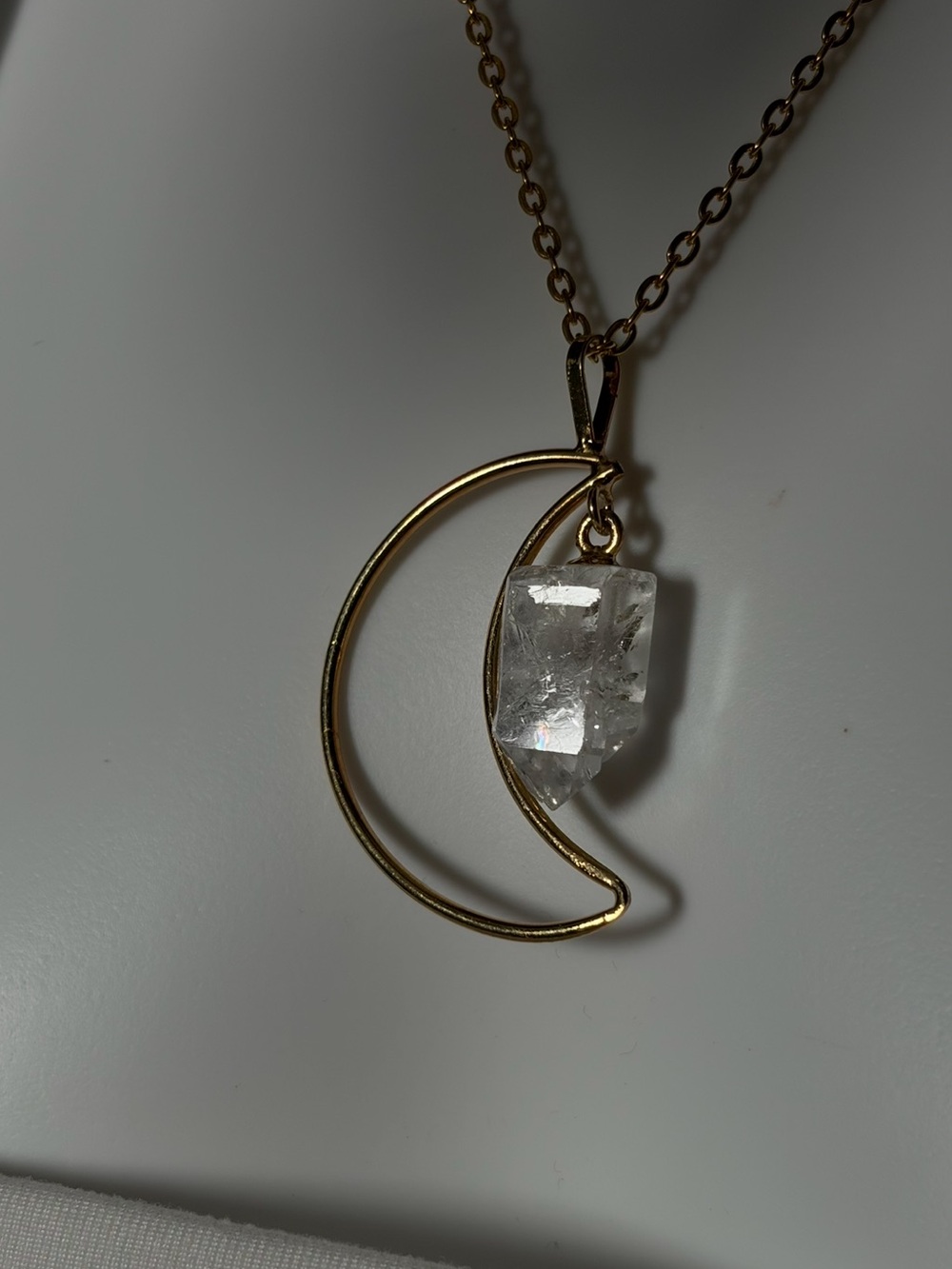 Crystal Quartz Gold Moon Pendant Necklace 🌙✨